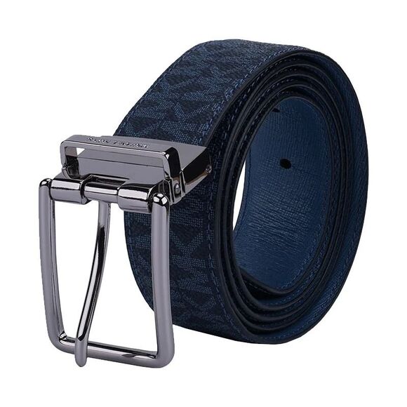 Michael Kors Men's Reversible Admiral blue Leather Dress Belt - Picture 2 of 6